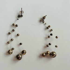 New Earrings Silver Color Balls 3 Strands of 4 Balls Pierced Handmade by Artist